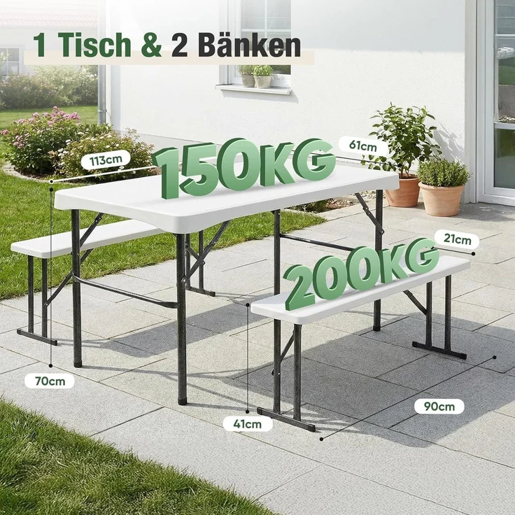 Sekey 113 x 61 cm Bierzeltgarnitur Klappbar Kunststoff, Weiß – Bild 6