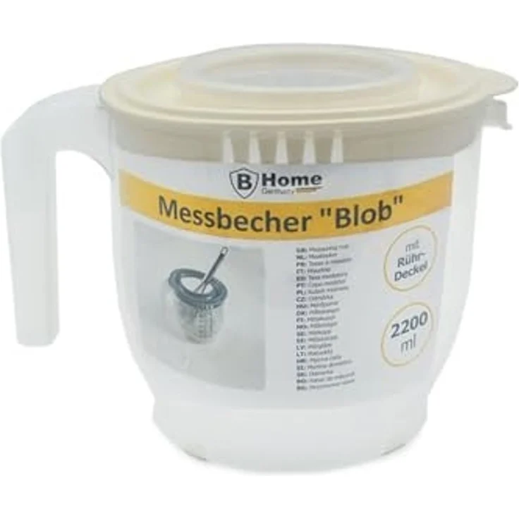 HAC24 Messbecher Kunststoff Messbecher Rührschüssel Küchenschüssel Messbehälter, Kunststoff, 2,2 Liter, mit Deckel, mit Rühröffnung – Bild 3