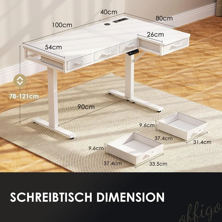 Eckschreibtisch Höhenverstellbar Elektrisch L 140 x 80 cm Weiß – Bild 3