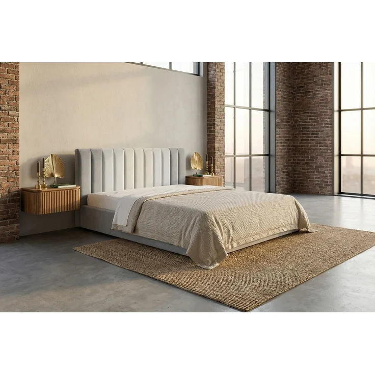KAWOLA Bett CATTURA Polsterbett Velvet grau 200x200cm mit Lattenrost – Bild 1