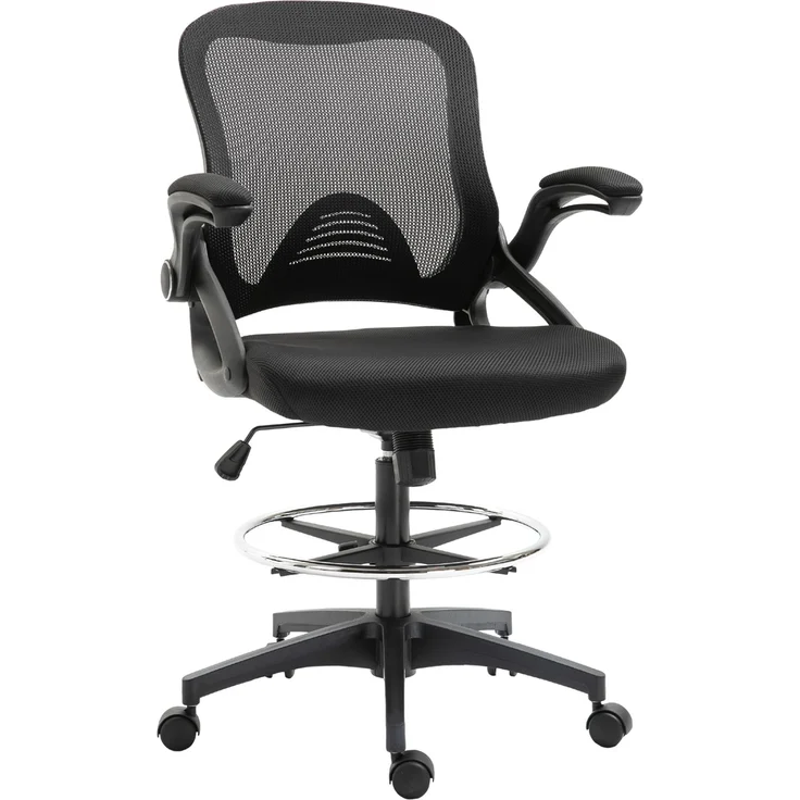 MELAYR, Bürosessel, Schreibtischstuhl, Stehfunktion, mit Fußablage, drehbarer Sitz, Stahl, schwarz, 64 x 60 x 106-126cm – Bild 1
