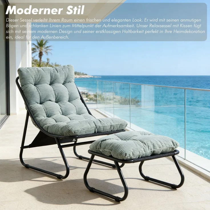 LVHOM Sessel mit Hocker, Gepolsterter Loungesessel aus Cord mit Metallgestell, ergonomischer Relaxsessel für Wohnzimmer und Schlafzimmer, Grün – Bild 7