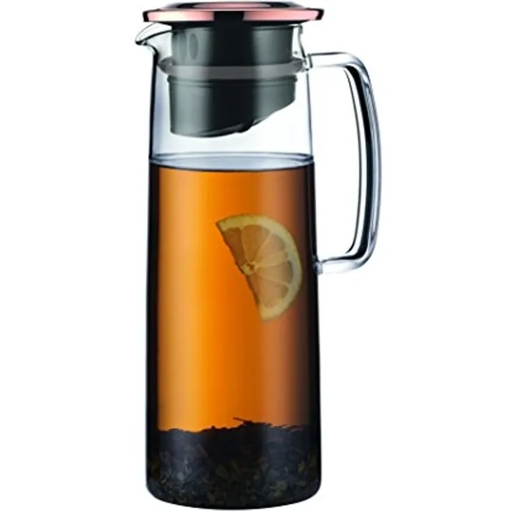 Bodum 11575 Trichtergrill – 18S Krug Teesieb, Deckel mit Filter, Glas, Kupfer, 10 cm