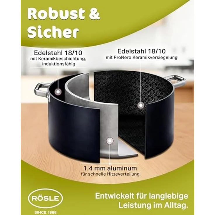 RÖSLE Topfset EBONIC 5-tlg. ProNero Keramik-Wabenbeschichtung – Bild 7