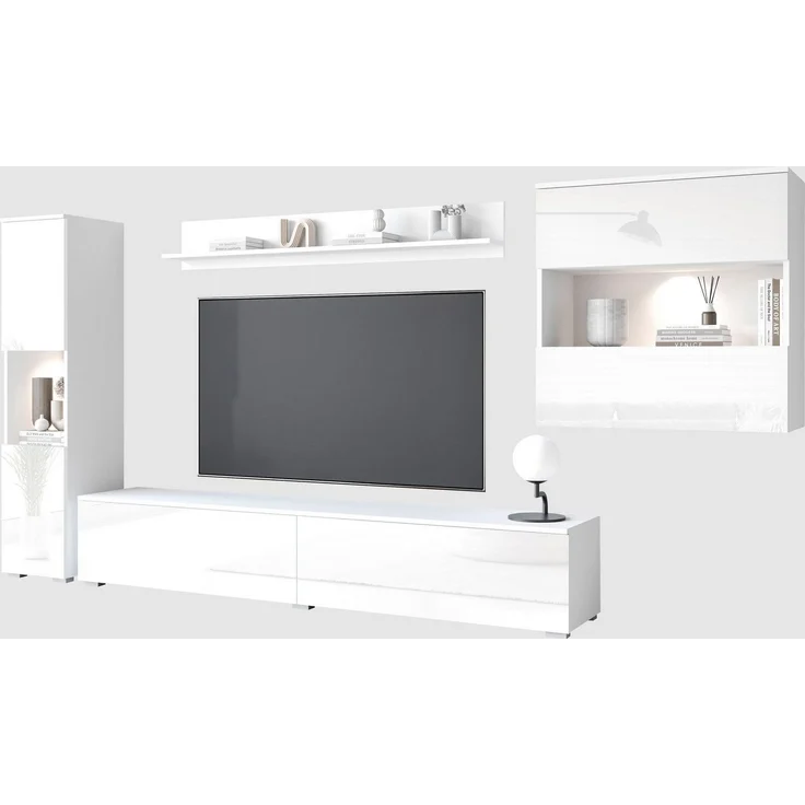 INOSIGN Wohnwand PARIS, (Komplett-Set, 4-St), TV-Wand 300cm breite, grifflose Design, stehend und hängend montierbar – Bild 1