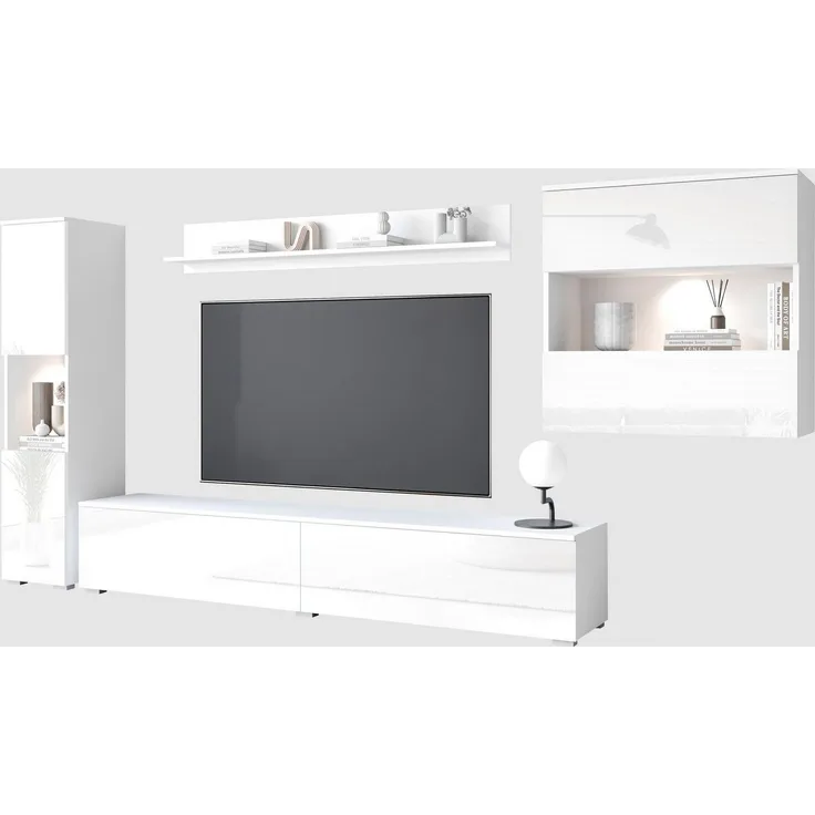 INOSIGN Wohnwand PARIS, (Komplett-Set, 4-St), TV-Wand 300cm breite, grifflose Design, stehend und hängend montierbar