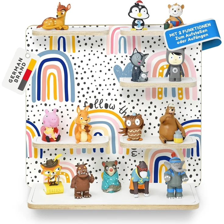 stadtecken Holzregal für Musikbox – Passend für Toniebox & ca. 40 Tonies | Perfekte Aufbewahrung fürs Kinderzimmer | Zum Aufhängen | Erweiterbar (Regenbogen ohne Musikbox) – Bild 1