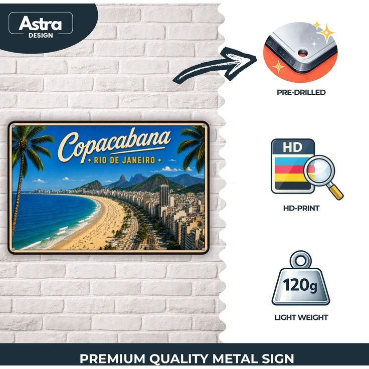 AstraDesign Blechschild 20x30cm - Copacabana Rio de Janeiro – Metall – Mehrfarbig – AD0493 – Bild 3