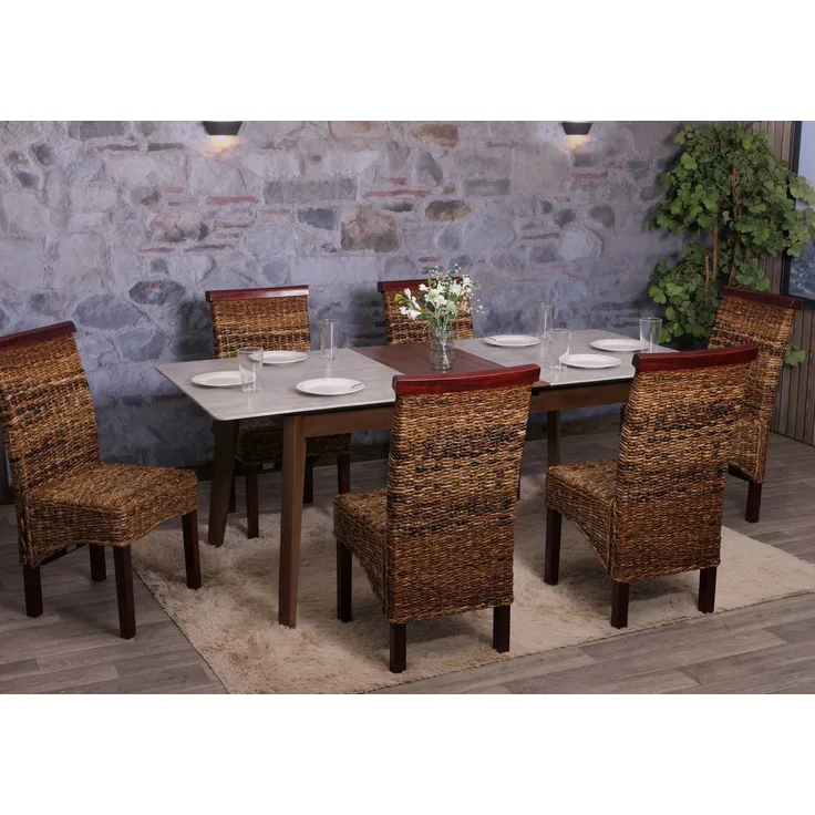 Mendler Esszimmerstuhl 6er-Set Korbstuhl M45, Bananengeflecht, ohne Kissen, Hellbraun, 96 x 55 x 46 cm