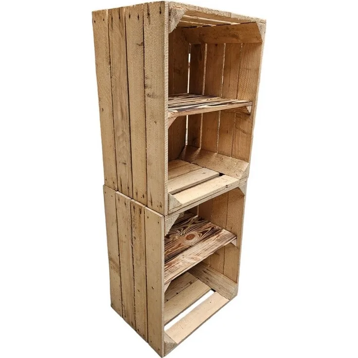Teramico Holzkiste Obstkisten mit Ablagefach kurz 50 x 40 x 30cm 2er Set, Vintage Obstkiste