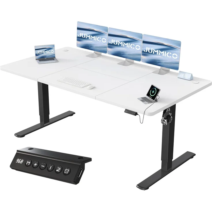 JUMMICO Höhenverstellbarer Schreibtisch mit USB-Ladeanschluss 180x80 cm, Schreibtisch Höhenverstellbar Elektrisch, Steh-Sitz Tisch Stehpult Verstellbarer Computertisch,Standing Desk