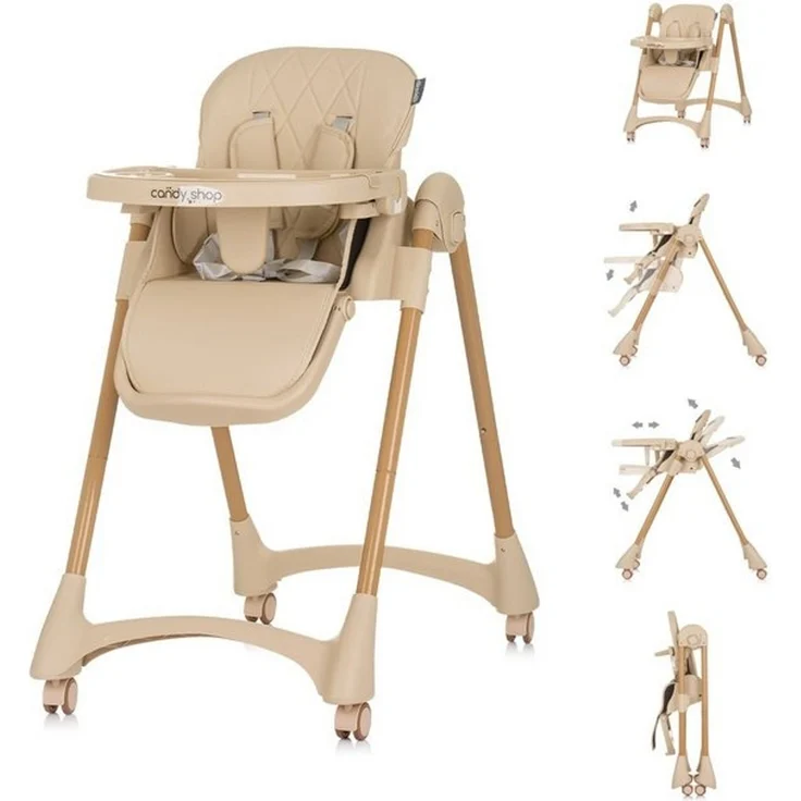 Chipolino Kinderhochstuhl Candy Shop, 4 Räder, verstellbar, Fußstütze, faltbar beige – Bild 4