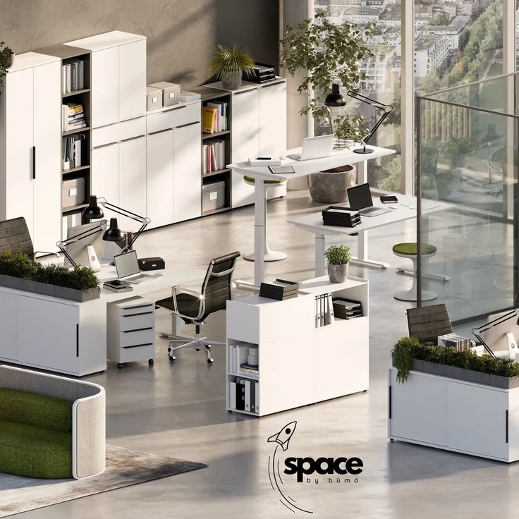 bümö Space Anstellcontainer & Raumteiler in Weiß, Regal Container mit 5 Fächer - Schreibtisch Schrank für Ordner & Akten am Bürotisch - Schreibtischcontainer für Büro & Homeoffice, SPCRT-84 – Bild 6