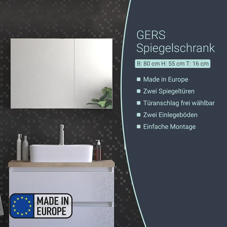 BADEDU GERS Spiegelschrank 80 cm breit, Weiß – Bild 3