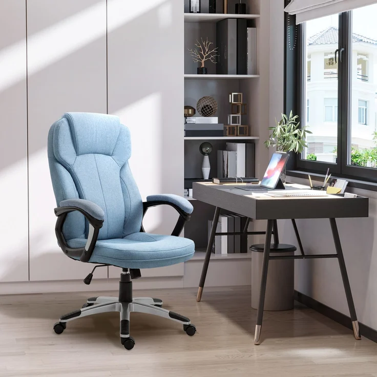 MELAYR, Bürostuhl Computerstuhl Drehstuhl höhenverstellbar Wippfunktion mit Kopfstütze und, 66 x 75 x 58 cm, Hellblau – Bild 3