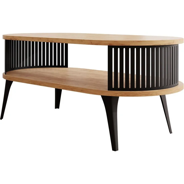 Couchtisch Rajkon Oval (Farbe: Schwarz / Eiche Craft Gold)