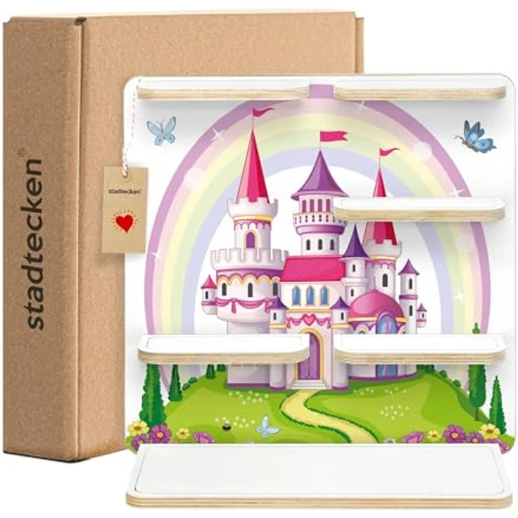 stadtecken Holzregal für Musikbox – Passend für Toniebox & ca. 40 Tonies | Perfekte Aufbewahrung fürs Kinderzimmer | Zum Aufhängen | Erweiterbar (Fantasieschloss ohne Musikbox) – Bild 4