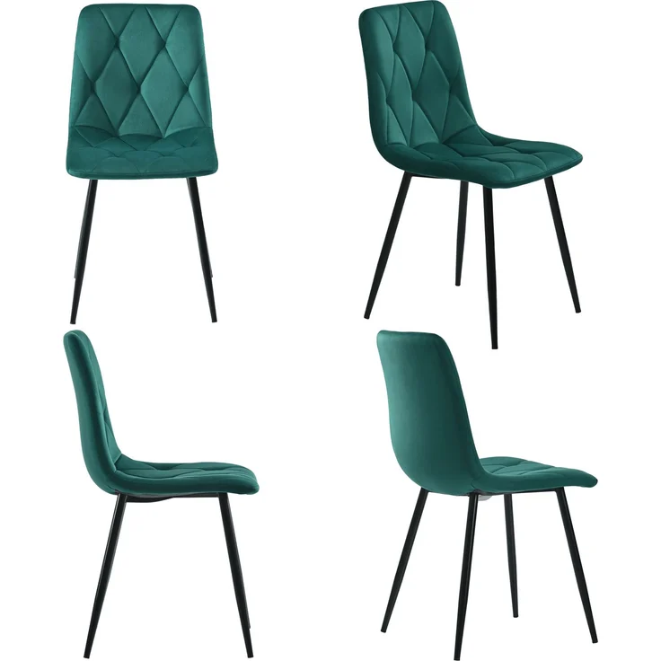 Merax Esstisch- und Stuhlset (5-teilig), modernes, schlichtes rundes Esstisch- und Stuhlset in Marmor-Optik, Tischbeine aus schwarzem Metall + 4 ergonomische Stühle aus grünem Wildleder – Bild 6