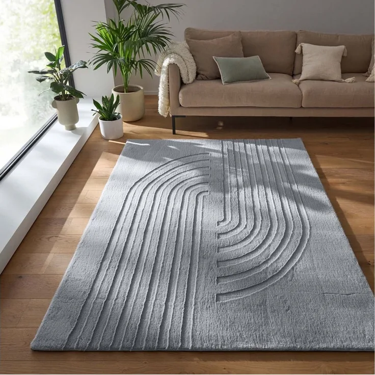 TaraCarpet Langflor-Teppich Tara Carpet Kodiak Twister Hasenfellteppich der Premiumklasse, rechteckig, Höhe: 25 mm, Wohnzimmer, Schlafzimmer, Esszimmer, Jugendzimmer grau 080x150