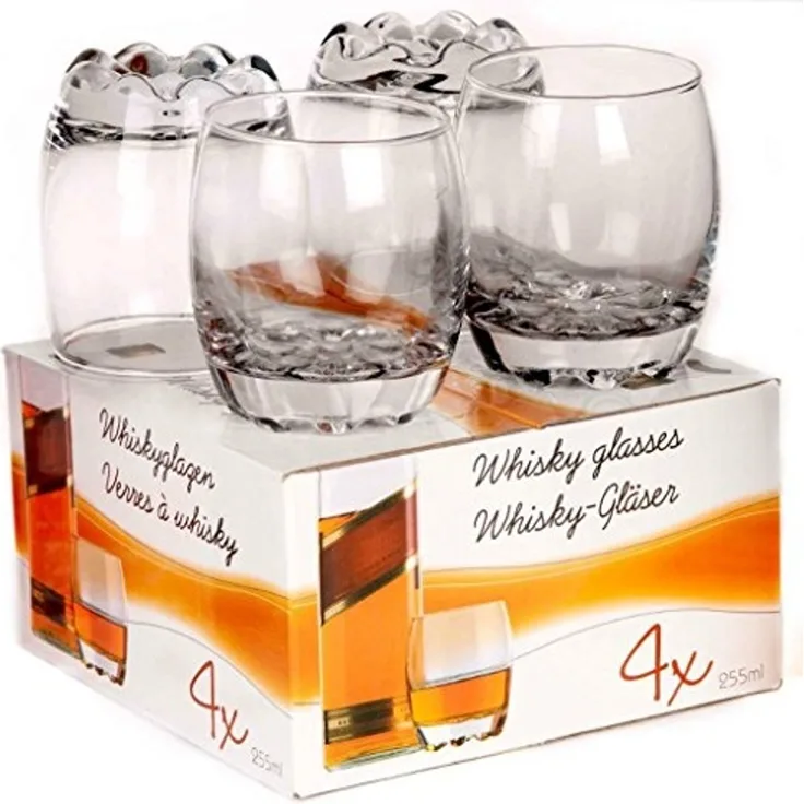 4 x 255ml Short Whiskey Glass Wine Tumbler Set Rounded Bourbon Glasses