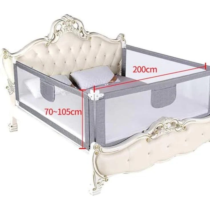 HUOLE höhenverstellbares Bettgitter -Kleinkind Bettschutzgitter Bettgitter Kinderbettgitter Babybettgitter Gitter Kinderbett Babybett Rausfallschutz-1,8 m – grau – Bild 4