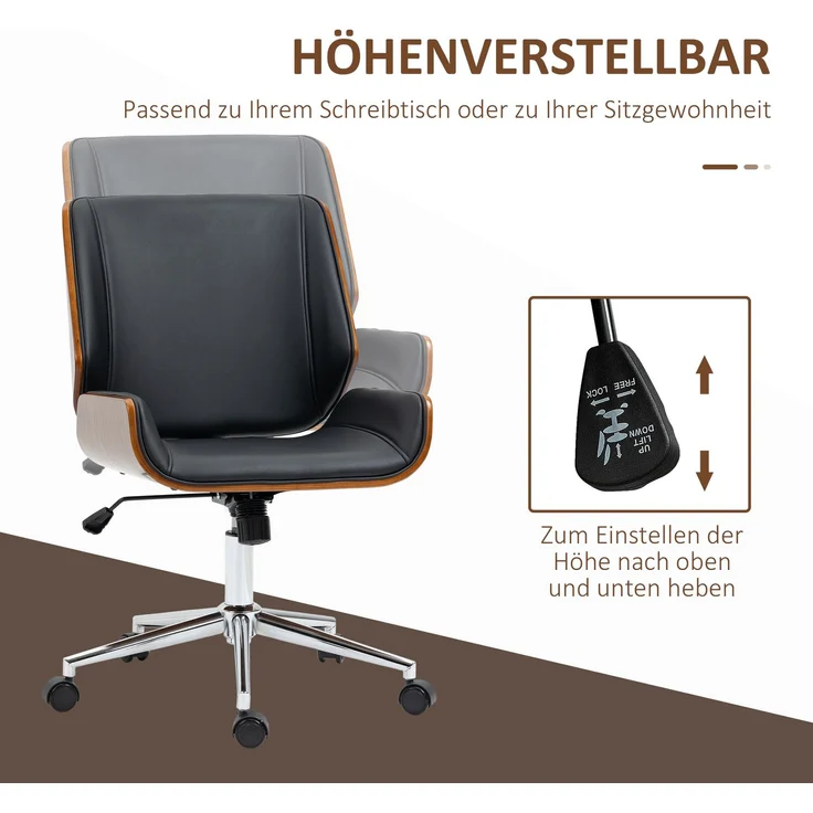 MELAYR, Schreibtischstuhl Computerstuhl, Wippfunktion, höhenverstellbar, Schwarz + Silber, 53 x 60 x 96 cm – Bild 6