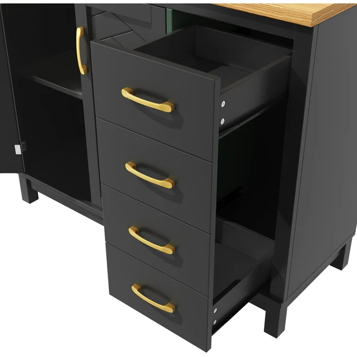 Buffetschrank 105,5x40x180 cm mit Schubladen und App-gesteuerter LED-Lichtleiste – Schwarz – Bild 9
