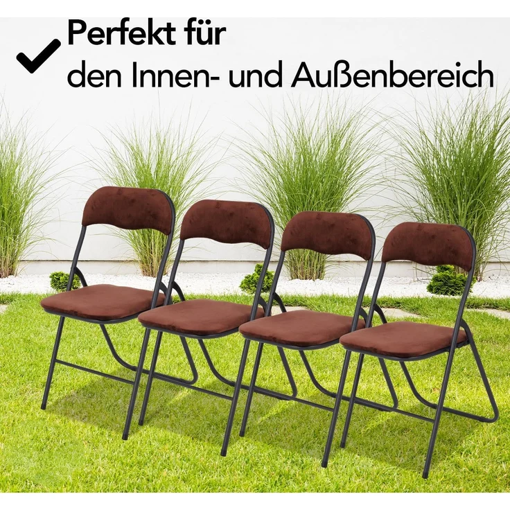 Brixy Klappstühle - 4er Set - Klappstühle - Samt - Esstisch Stühle - Klappstühle - 43 x 47 x 80 cm - Stühle - Braun – Bild 6