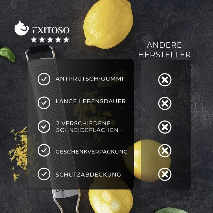 Exitoso Zitruszester Zester-Reibe 2er-Set, Ideal für Ingwer Knoblauch Muskatreibe Zitrusfrüchte, Holz – Bild 5