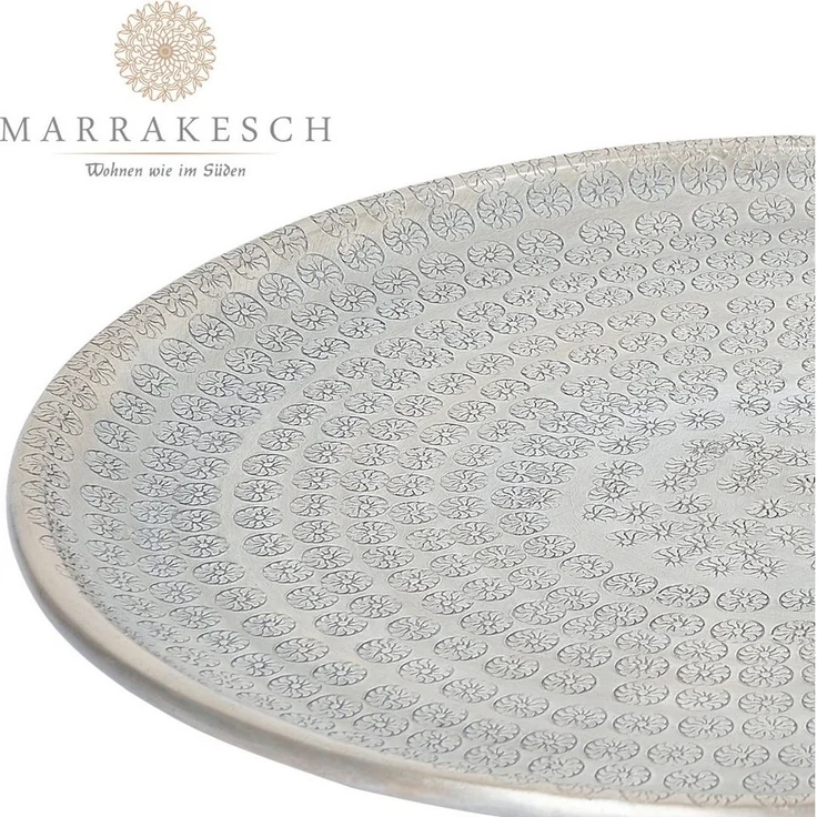 Marrakesch Orient & Mediterran Interior Dekotablett Vintage Tablett Serviertablett Deko Jinan Silber 30cm, Handarbeit – Bild 2