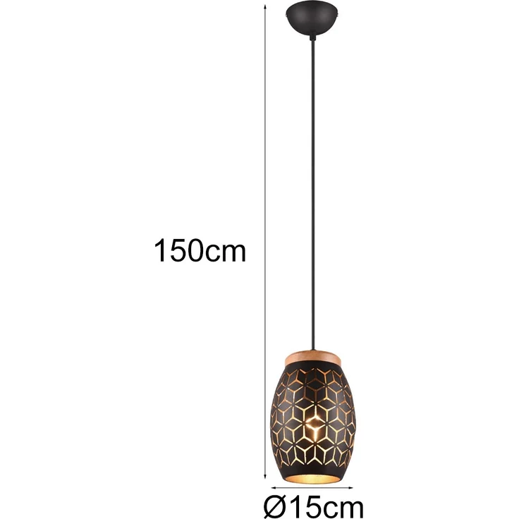 Trio Leuchten Pendelleuchte Bidar E27 schwarz, gold – Bild 4