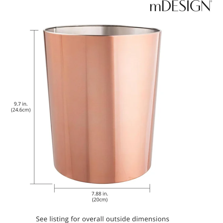 mDesign Mülleimer Abfalleimer Papierkorb Rund 6,4L Bad Metall Roségold – Bild 4