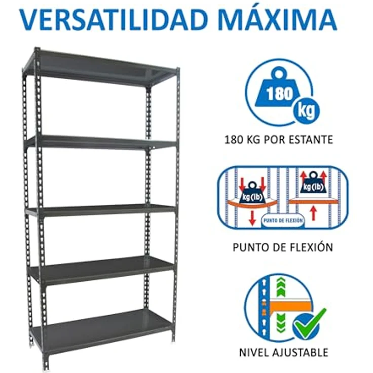 Simonrack Schwerlastregal, Lagerregal, 200 x 100 x 30 cm, Metallregal, Kellerregal, Biegestelle 180 kg, 5 Fachböden, Antracite - Simonclick – Bild 5