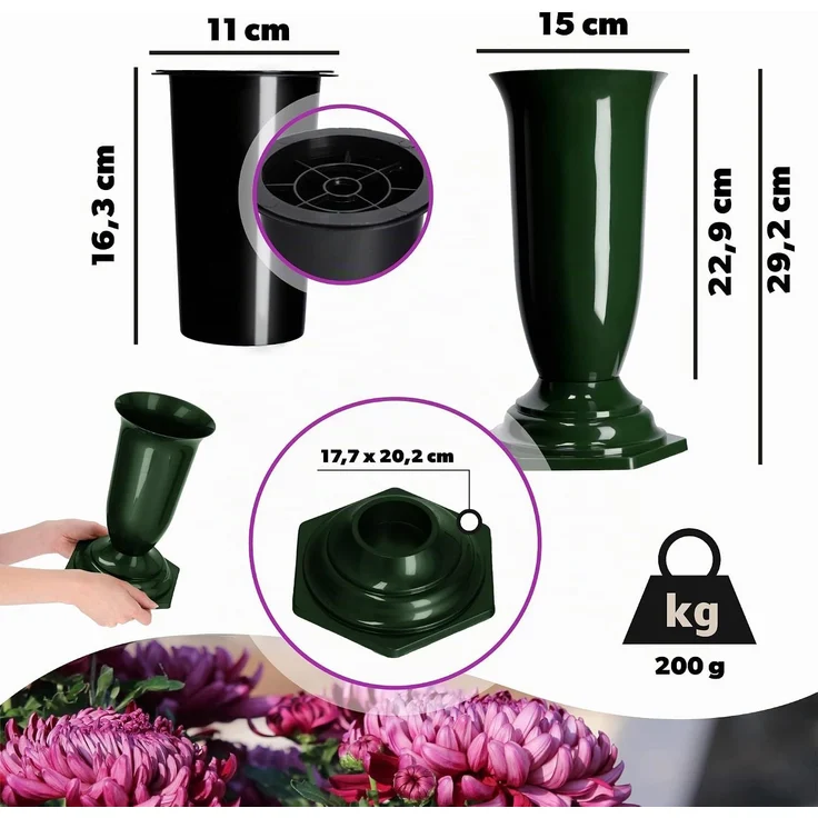 KADAX Vase Fläschchen Friedhof Grab Grabstein Grün 29cm – Bild 3