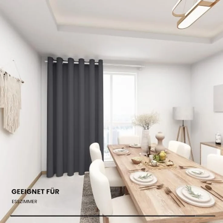 Deconovo Verdunklungsvorhänge mit Ösen UV-Schutz Deko Vorhang Dunkelgrau | 1 Stück, H290 x B200 cm, Blickdichte Gardinen, Thermovorhang Hitzeschutz, Ösenschal, Sichtschutz, Blackout Curtains,UV-Schutz – Bild 9