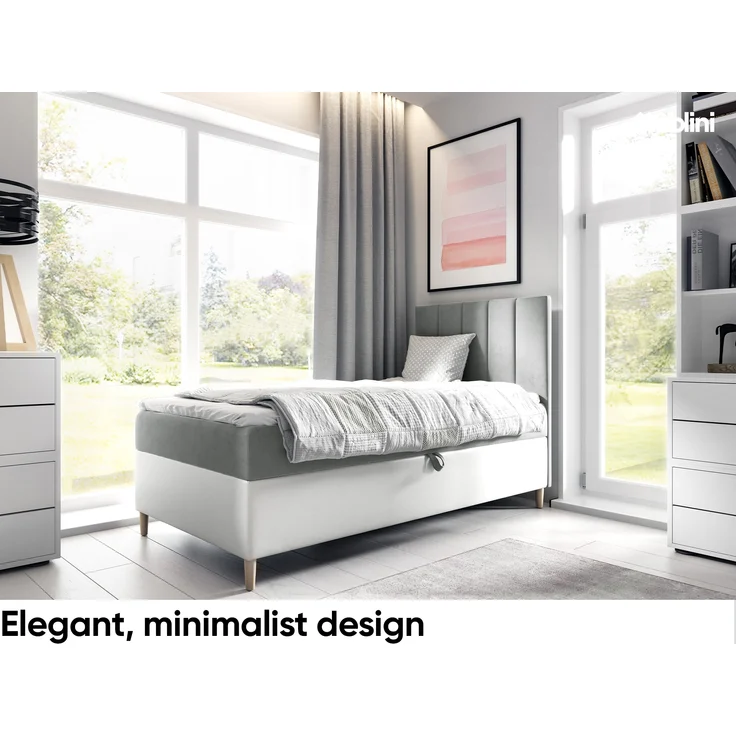MEBLINI Kinderbett mit Bettkasten MAYA 1 90x200 Rechts – H3/Grau Samt Gepolstert Einzelbett mit Matratze - Polsterbett mit Stauraum - Bett mit Kopfteil – Stauraumbett – Bild 2