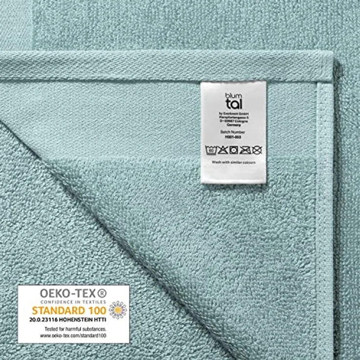 Blumtal Saunatuch, Hellblau, 80x200 cm, 100% Baumwolle, Oeko-Tex zertifiziert, praktisches Zweier-Set, mit Aufhängeschlaufe – Bild 7