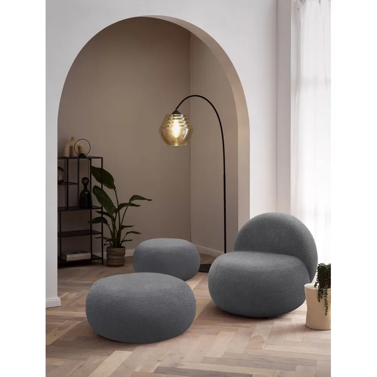 DOMO. collection Sessel 700 016, Polstersessel, rund, gepolsterte Rückenlehne, Füße mit Filzgleitern, Armsessel, Polsterganitur, 73 x 75 x 76 cm (BxTxH), grau