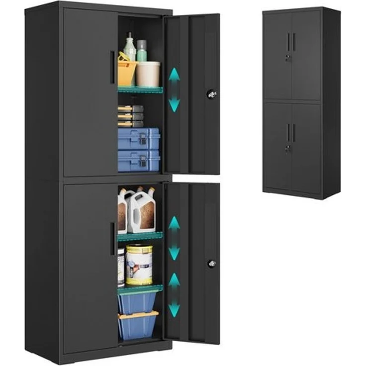 SONGMICS Aktenschrank, Mehrzweckschrank, Büroschrank, mit 4 Türen und 5 Ebenen, 40 x 60 x 180 cm, 2 Schlösser, verstellbare Ablagen, Aufbewahrungsschrank aus Stahl, mattschwarz – Bild 2