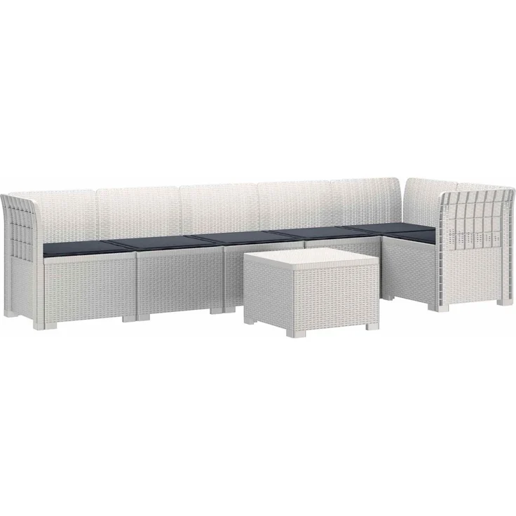 vidaXL 6-Sitzer Garten Sofa mit Kissen Rattan Look PP Weiß 3444117 – Bild 2