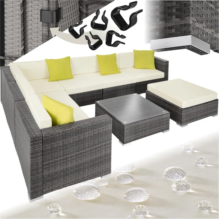 tectake Loungeset Rattan Lounge, (Set, 8-tlg), mit Aluminiumgestell