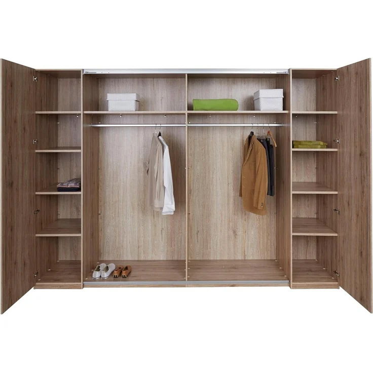 Schwebetürenschrank Marten 2 / Match 2 , Holzwerkstoff , Weiß, Holzfarben , 315 x 225 x 61 cm – Bild 3