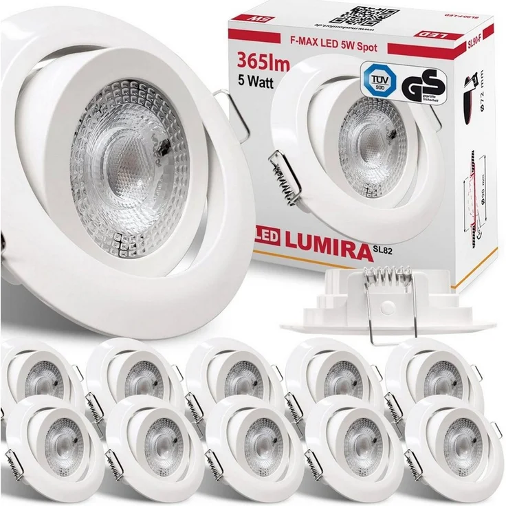 Maxkomfort LED Einbaustrahler 6/12er-Set Ultraflach & Schwenkbar, 3 Lichtfarben umschaltbar, LED fest integriert, (3000K/4000K/6500K), IP20 Deckenspots für Wohnzimmer, Küche & Flur - Ø82x25mm – Bild 1