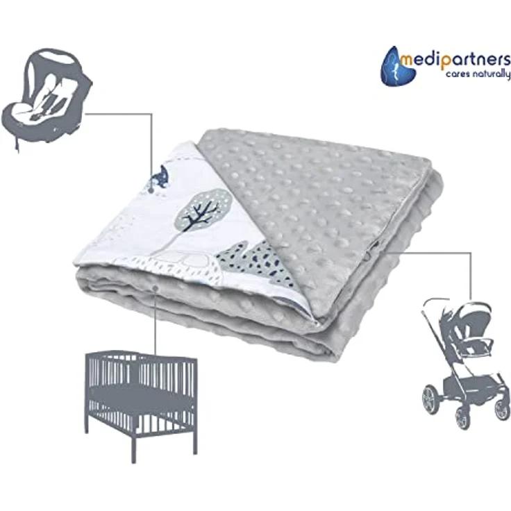 Medi Partners Babydecke Baby Decke Neugeborenen - Kuscheldecke Geschenk Babydecken 75x100cm für Kleinkinder Mädchen Krabbeldecke Kinderbett Kinderwagen 100% Baumwolle (Retro-Autos mit grauem Minky) – Bild 5
