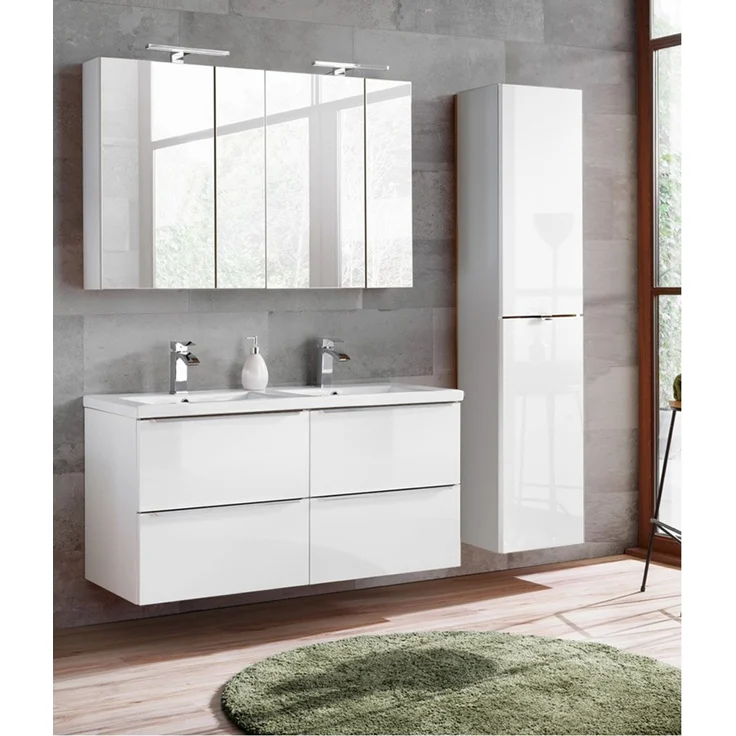 Badezimmer Hängeschrank TOSKANA-56 in Weiß-Hochglanz B/H/T ca. 20/75/16cm – Bild 3