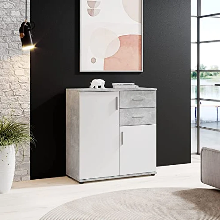 Kommode Benny / Bobby, Holzwerkstoff, Grau, Weiß, 80 x 82 x 35 cm – Bild 3