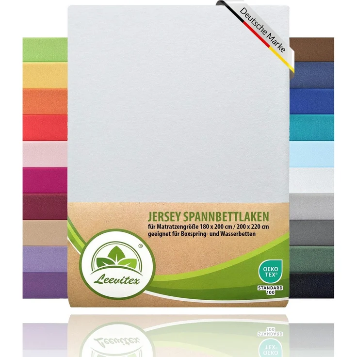 leevitex® Spannbettlaken Spannbettlaken Boxspringbett & Wasserbett Spannbettlaken 150 g/m², Gummizug: rundum, Mako-Baumwolle, ÖkoTex, 180x200 – 200x220 cm + 40 cm Steg – Bild 2
