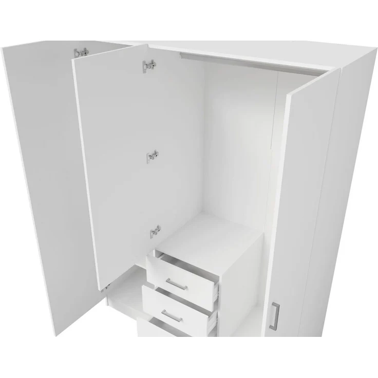 Lukas Möbel Schlafzimmer-Set Elegantes Schlafzimmer Set Monsun in Weiß, Bett mit 5 Schubladen, Kleiderschrank mit Spiegel, Breite wählbar – Bild 4