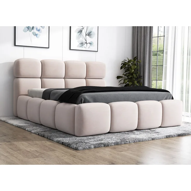 Polsterbett MONAKO 180x200 mit Matratze, Bettkasten und Lattenrost. Farbe: Beige 2