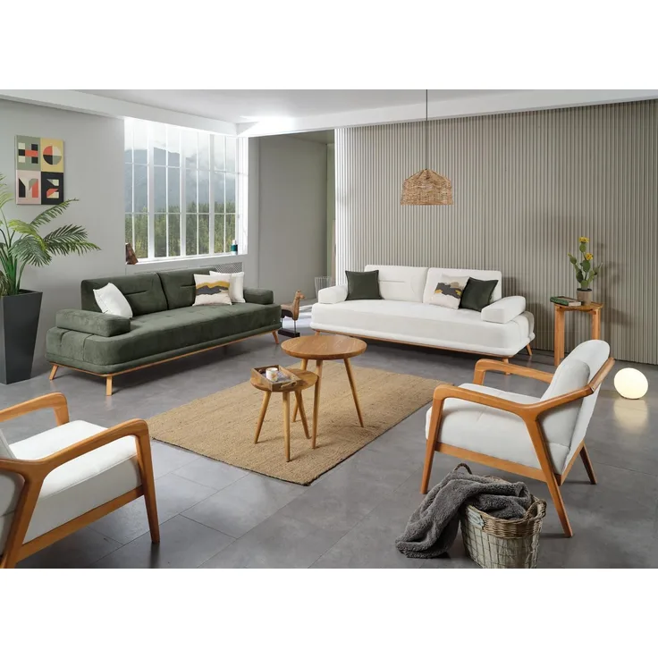 Sitzgruppe/Sofa Set - Wohnzimmergarnitur "Piva" 3+3+1+1-Weiß/Weiß